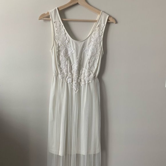 White Long Summer Dress with Lace and Net, Vero Moda, Size XS - Picture 4 of 8